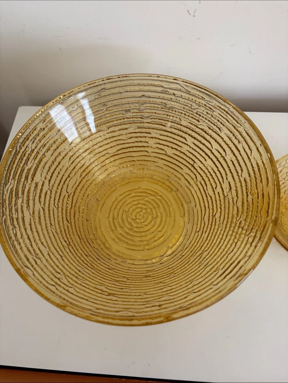Vintage 1970 Anchor Hocking Textured Honey Amber Chip & Dip Set